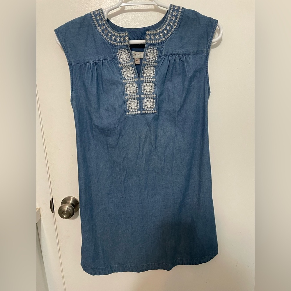Knox Rose denim sleeveless shirt dress w embroidered southwestern accents XS